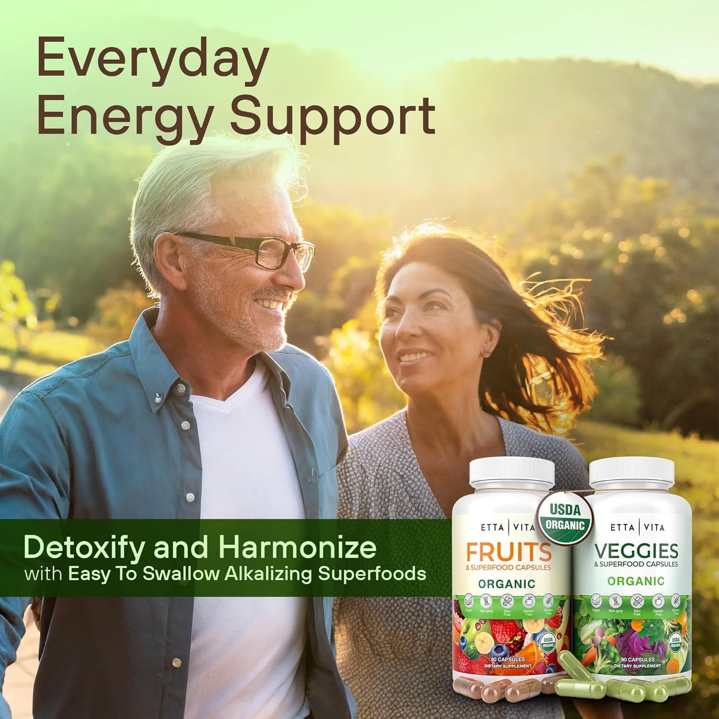 USDA Organic Fruits and Veggies Supplement - 180 Capsules for Energy Boost - Vegan, Non-GMO, Gluten-Free - Made in USA