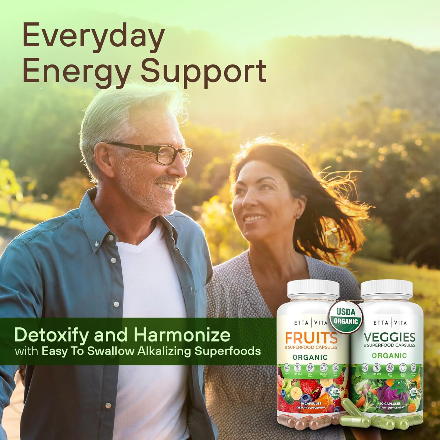 USDA Organic Fruits and Veggies Supplement - 180 Capsules for Energy Boost - Vegan, Non-GMO, Gluten-Free - Made in USA