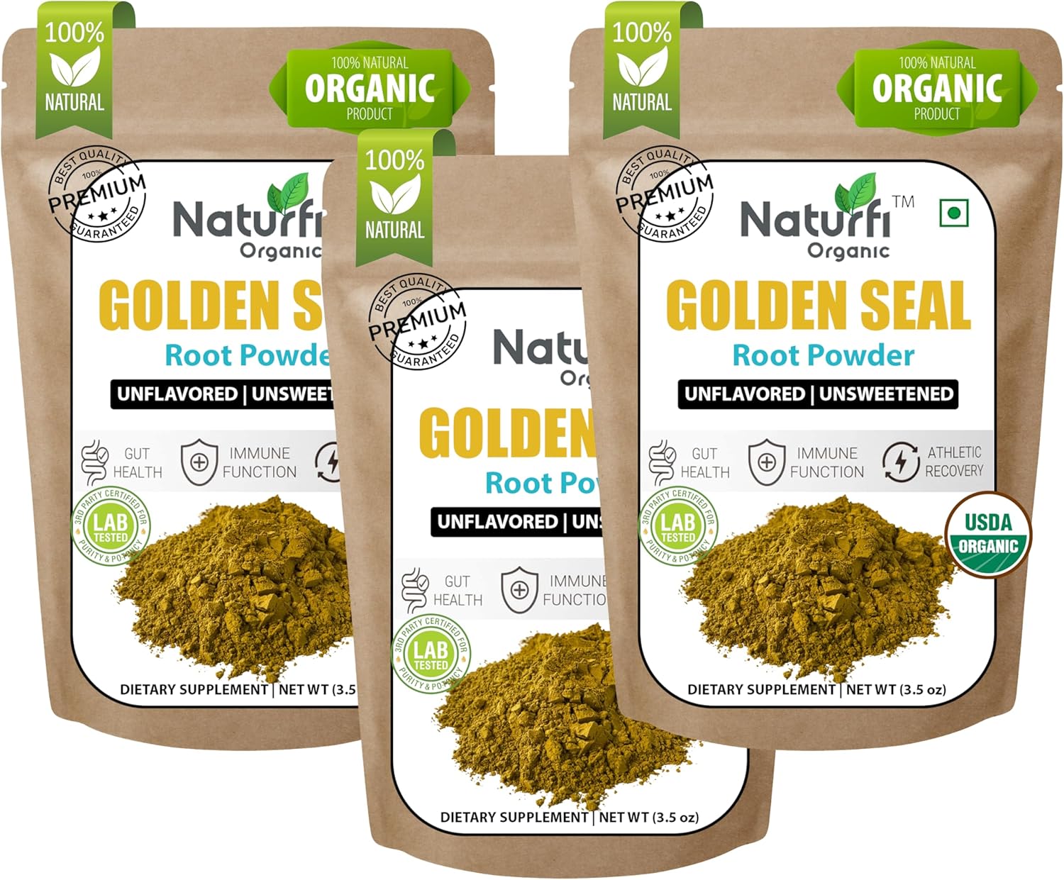 USDA Organic Goldenseal Root Powder Supplement - 10.5 oz, 300 Servings | Pure Natural & Lab Tested Organic Goldenseal Root Powder