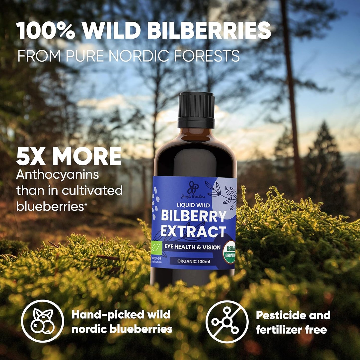 USDA Organic Jungle Powders Wild Bilberry & Black Currant Extract Bundle - 3.4oz Freeze Dried Powder for Smoothies & Eye Health