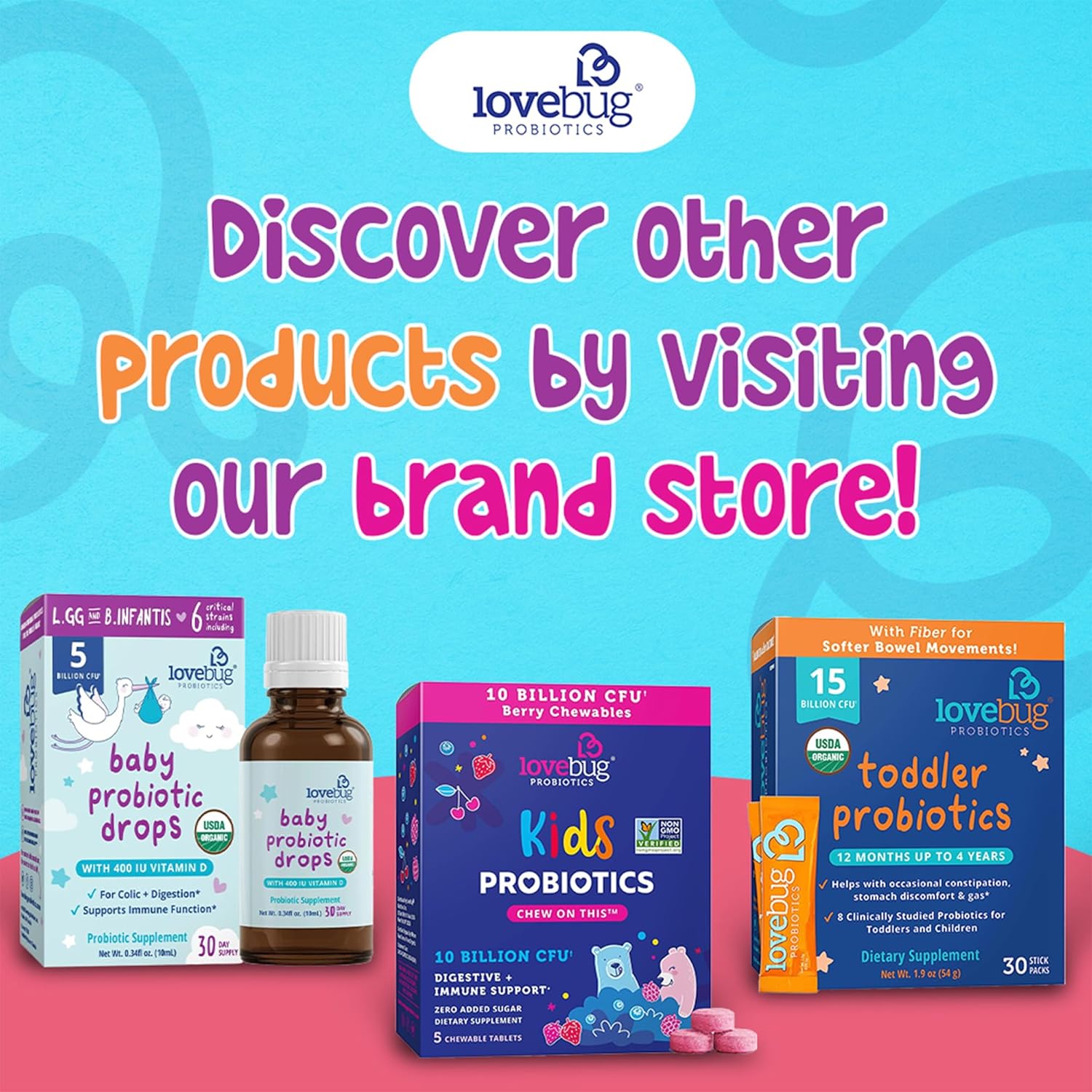 USDA Organic Lovebug Infant Probiotics 0-6 Months - Baby Gas, Colic, Reflux Relief - Allergen & Sugar Free, 30 Pack