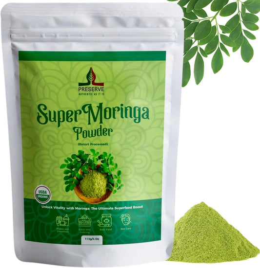 USDA Organic Moringa Leaf Powder | Gluten-Free & Vegan | Perfect for Smoothies & Recipes | Super Green Food, 113g/4oz