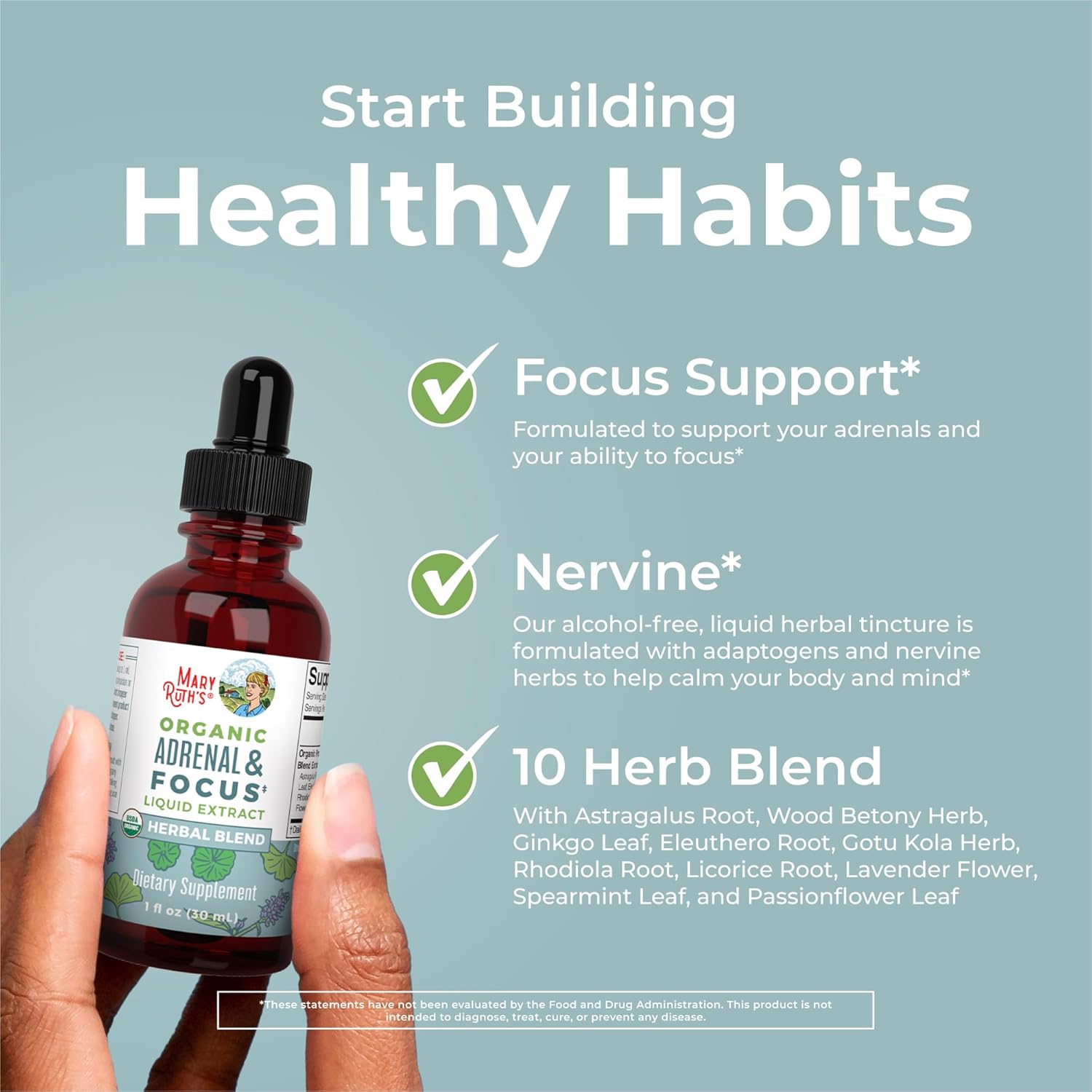 USDA Organic Nootropic Focus Supplement with Ginkgo Biloba for Brain, Memory, and Adrenal Support by MaryRuth Organics