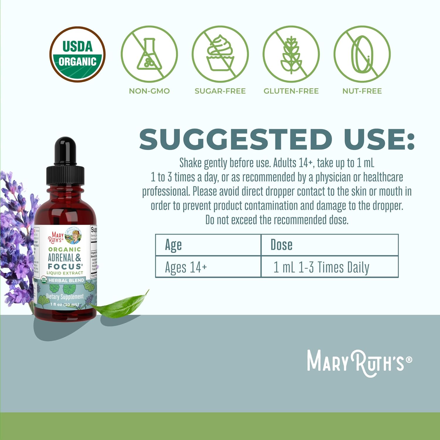 USDA Organic Nootropic Focus Supplement with Ginkgo Biloba for Brain, Memory, and Adrenal Support by MaryRuth Organics