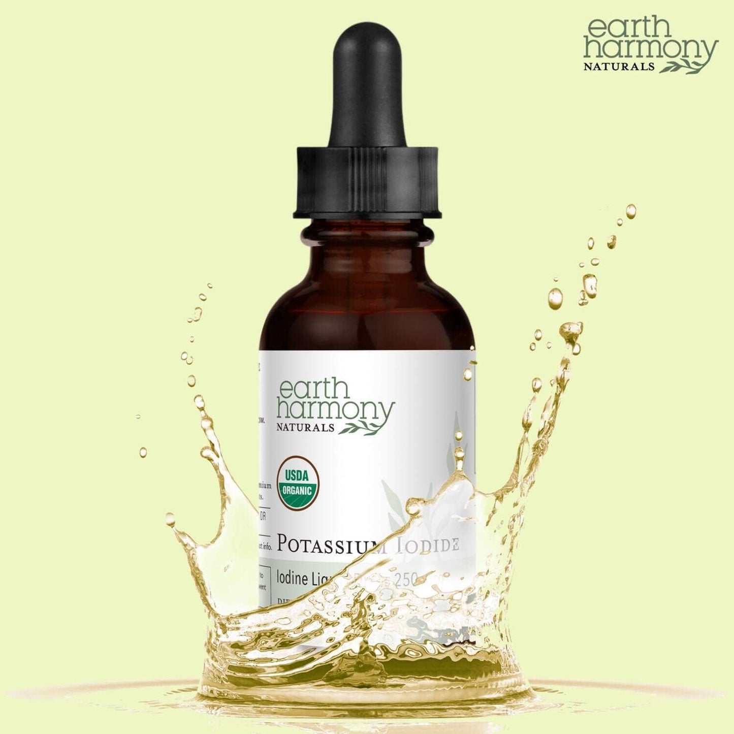 USDA Organic Potassium Iodide Liquid Supplement 2-Pack - 250 mcg (1-Year Supply) - Supports Thyroid Gland, Iodine Levels - More Bioavailable Than Tablets - 1 Fl Oz