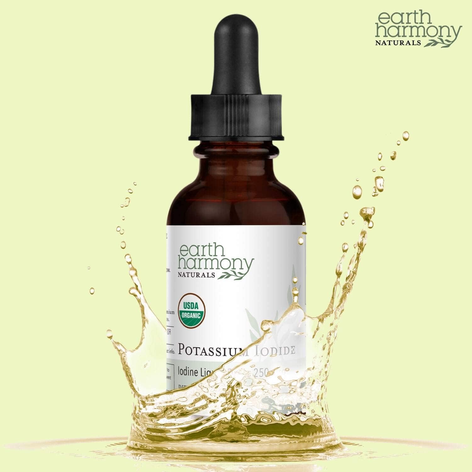 USDA Organic Potassium Iodide Liquid Supplement 2-Pack - 250 mcg (1-Year Supply) - Supports Thyroid Gland, Iodine Levels - More Bioavailable Than Tablets - 1 Fl Oz