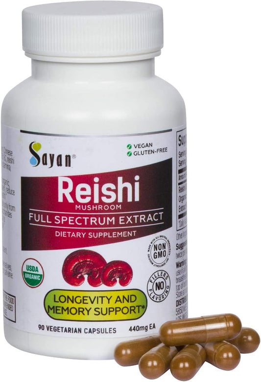 USDA Organic Reishi Mushroom Extract Capsules - 90 Count, 440mg - Immune Support & Longevity Supplement - Vegan & Non-GMO with No Fillers - Pure & Potent Formula for Vitality & Wellness