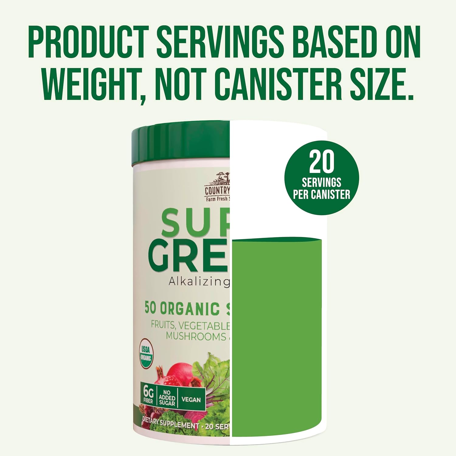 USDA Organic Super Greens Drink Mix with 50 Superfoods and Probiotics, Natural Flavor, High in Fiber, Supports Energy, Fruits and Vegetables
