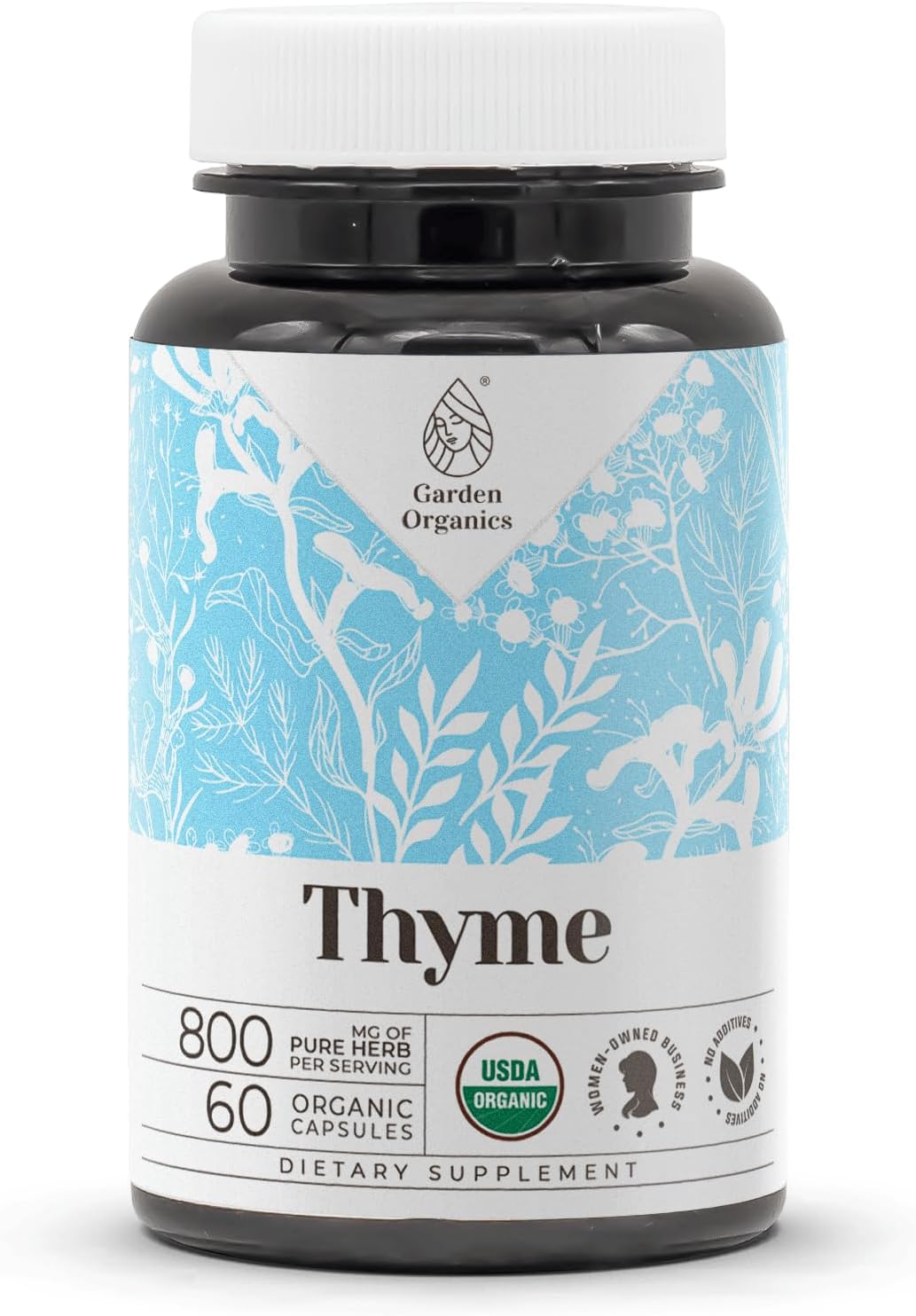 USDA Organic Thyme Capsules | High-Potency Natural Supplement | Certified Organic Vegetarian Capsules | Dried Thyme Leaf (60 Capsules)