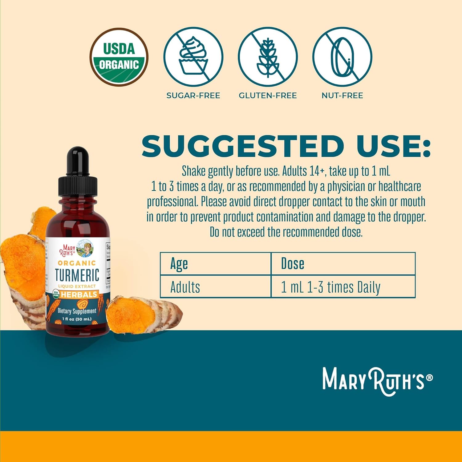 USDA Organic Turmeric Curcumin Liquid Drops | Joint & Liver Support | Non-GMO & Vegan | 1 Fl Oz
