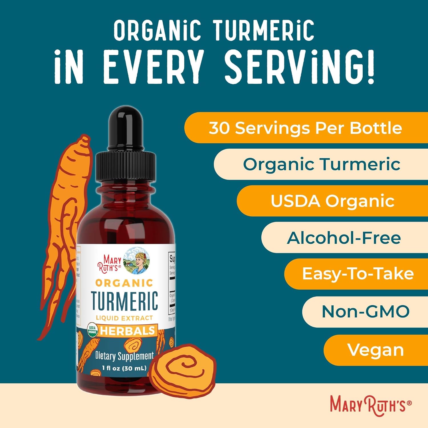 USDA Organic Turmeric Curcumin Liquid Drops | Joint & Liver Support | Non-GMO & Vegan | 1 Fl Oz