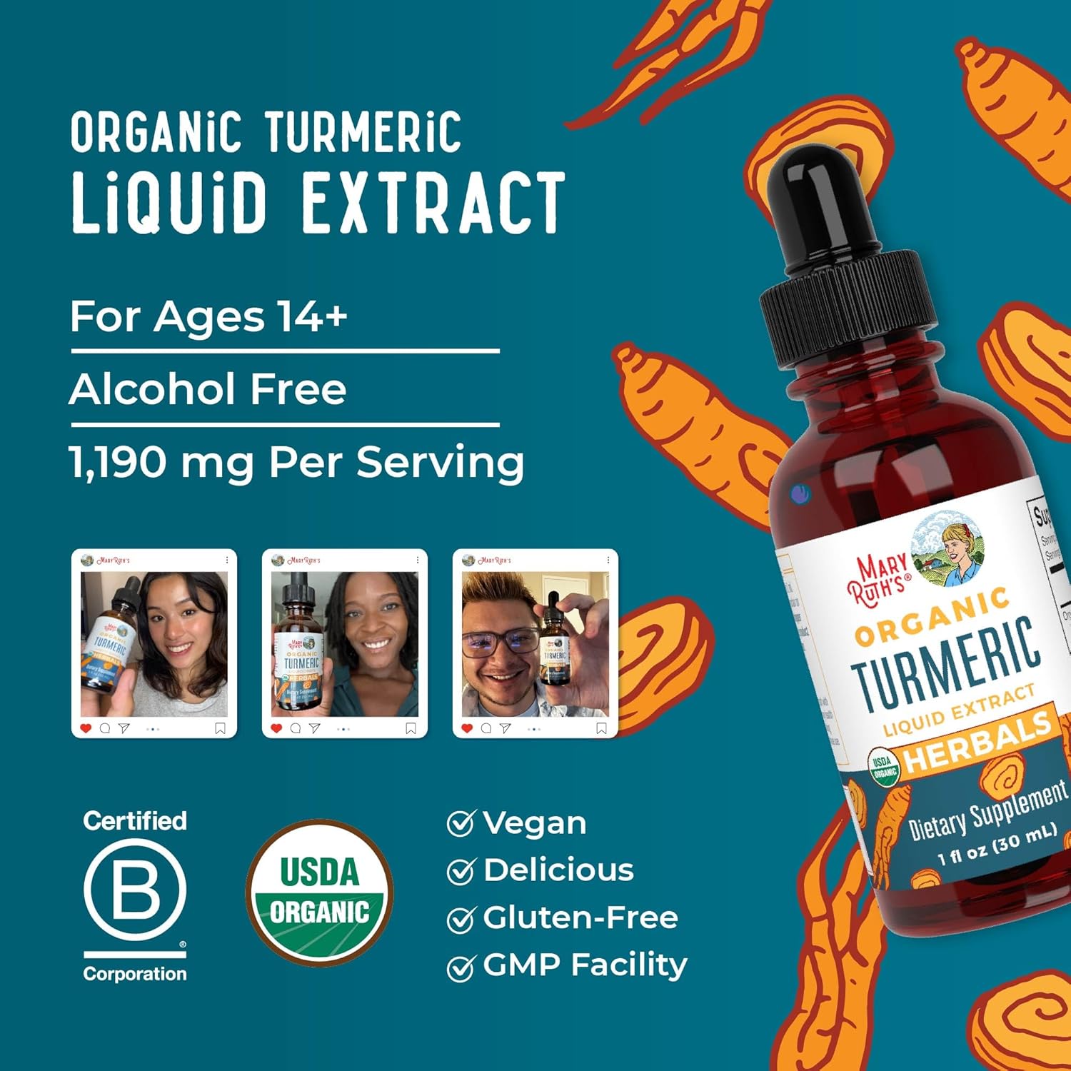 USDA Organic Turmeric Curcumin Liquid Drops | Joint & Liver Support | Non-GMO & Vegan | 1 Fl Oz