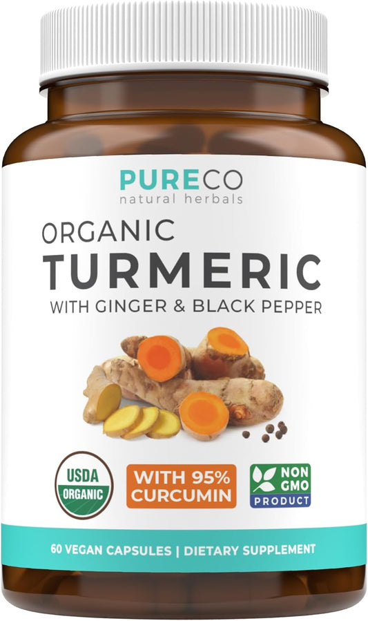 USDA Organic Turmeric Curcumin with Black Pepper and Ginger - Joint Support Supplement - 2 Month Supply - Vegan Capsules - Pure Turmeric Supplement