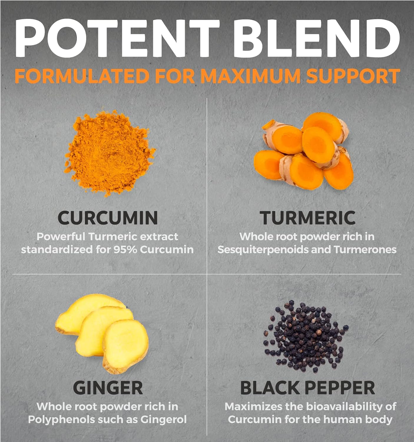 USDA Organic Turmeric Curcumin with Black Pepper and Ginger - Joint Support Supplement - 2 Month Supply - Vegan Capsules - Pure Turmeric Supplement