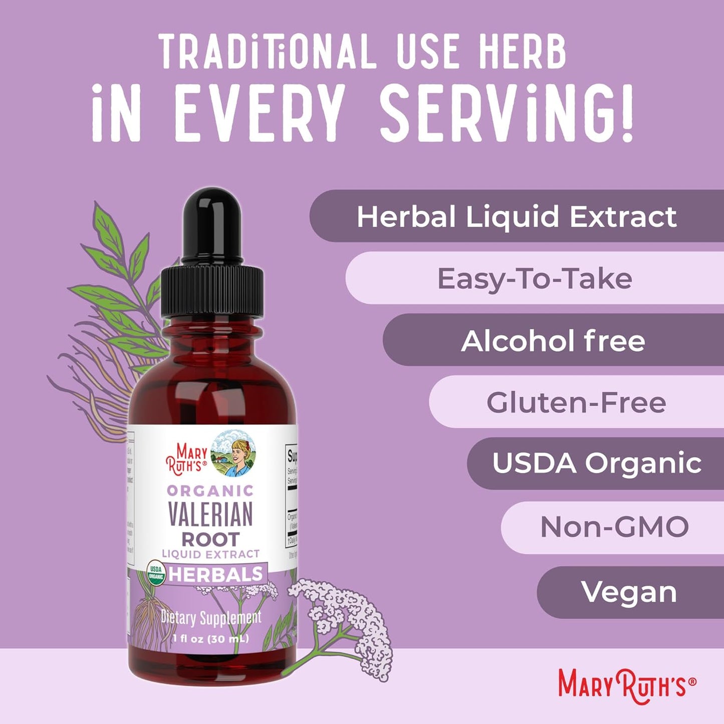 USDA Organic Valerian Root Liquid Drops - 2 Month Supply - Sugar Free - Sleep Support - Stress Relief - Vegan - Non-GMO - Gluten Free - 60 Servings