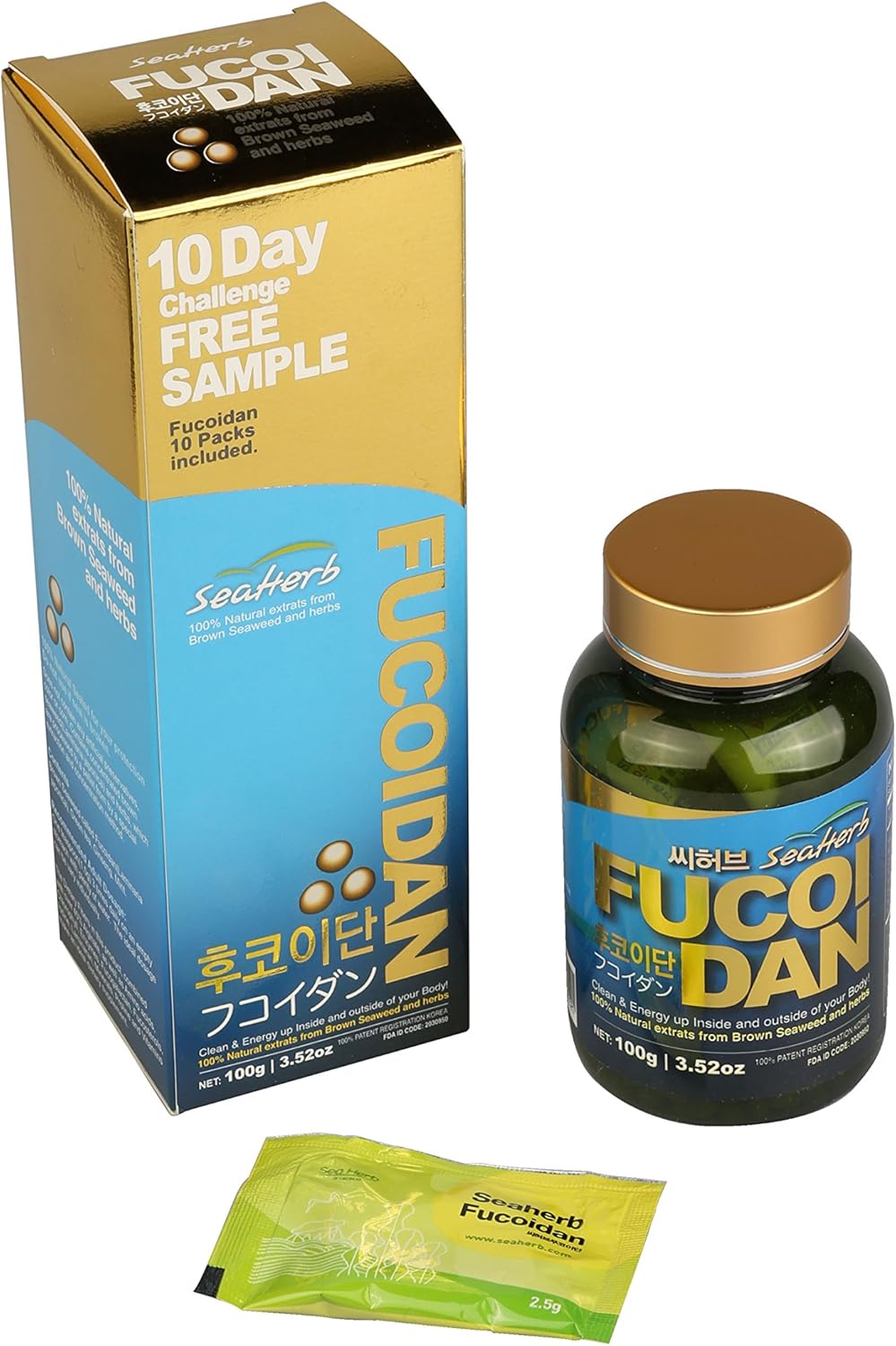 USFDA Approved 100% Natural Brown Seaweed Extract Fucoidan SeaHerb (10 Satchets + 100g)