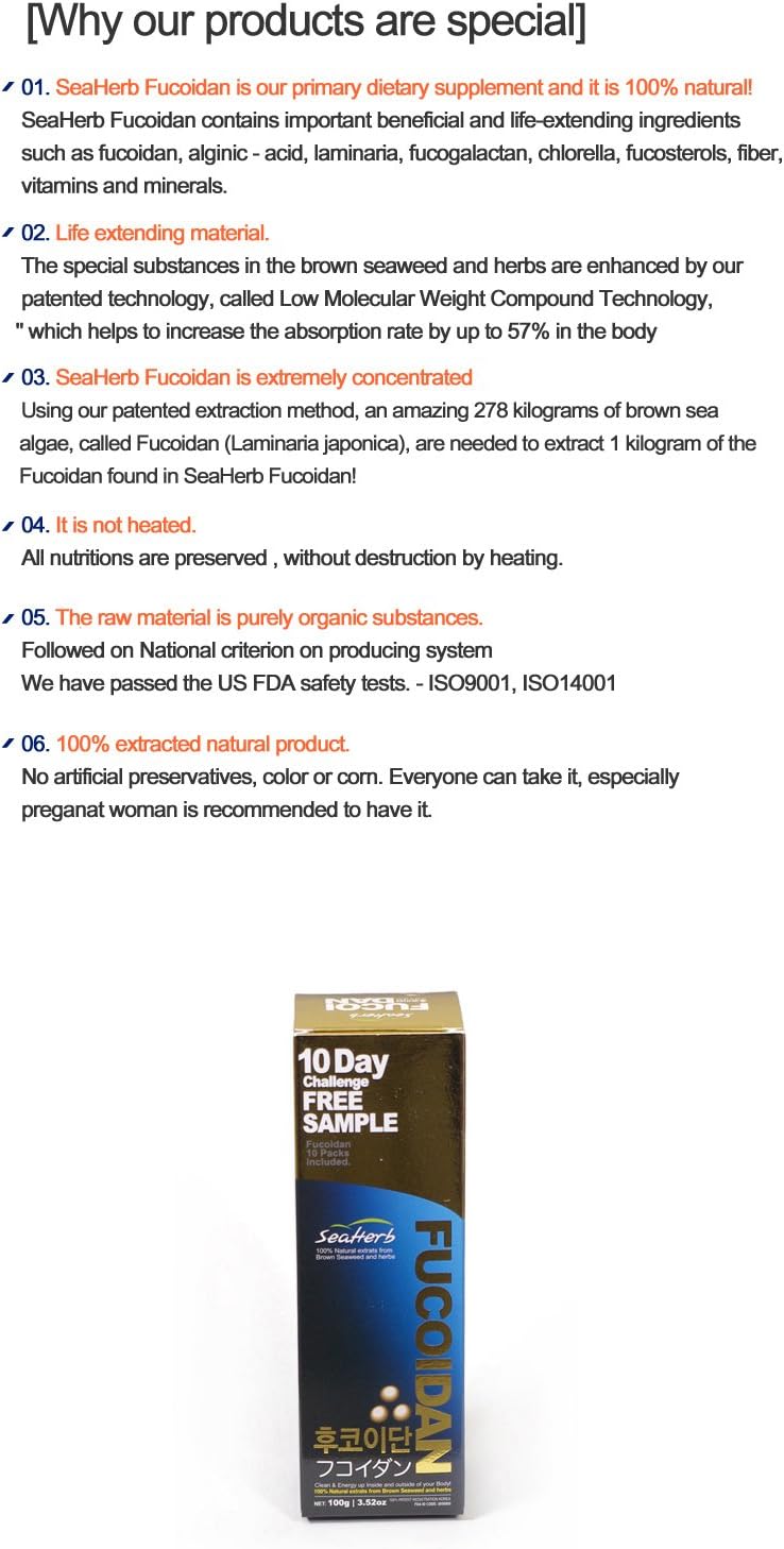USFDA Approved 100% Natural Brown Seaweed Extract Fucoidan SeaHerb (10 Satchets + 100g)