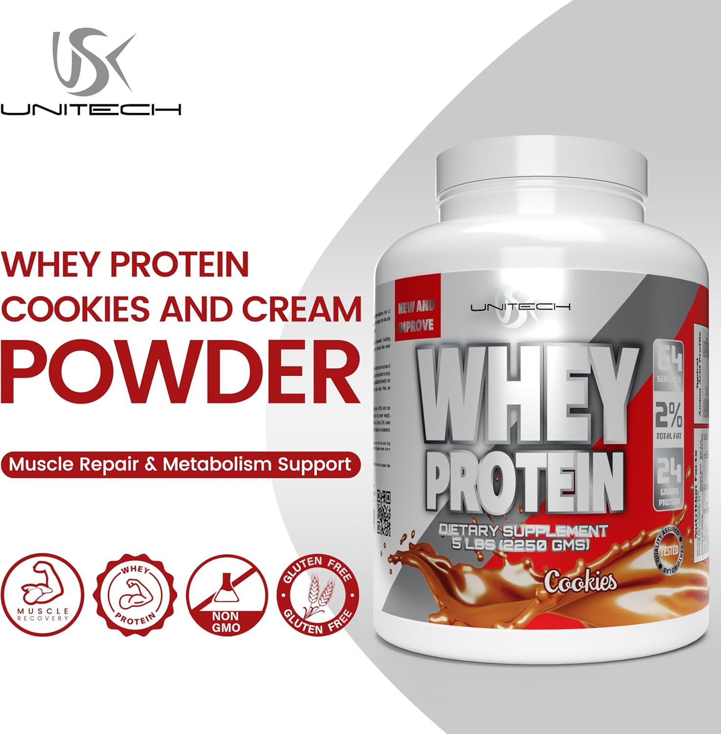 USK UNITECH Whey Cookies Protein Powder 80oz for Muscle Repair & Metabolism | Essential Amino Acids, Enzymes, Minerals | Cookies Flavor Sports Supplement