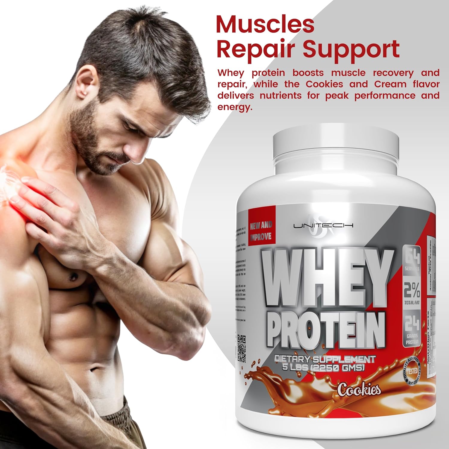 USK UNITECH Whey Cookies Protein Powder 80oz for Muscle Repair & Metabolism | Essential Amino Acids, Enzymes, Minerals | Cookies Flavor Sports Supplement