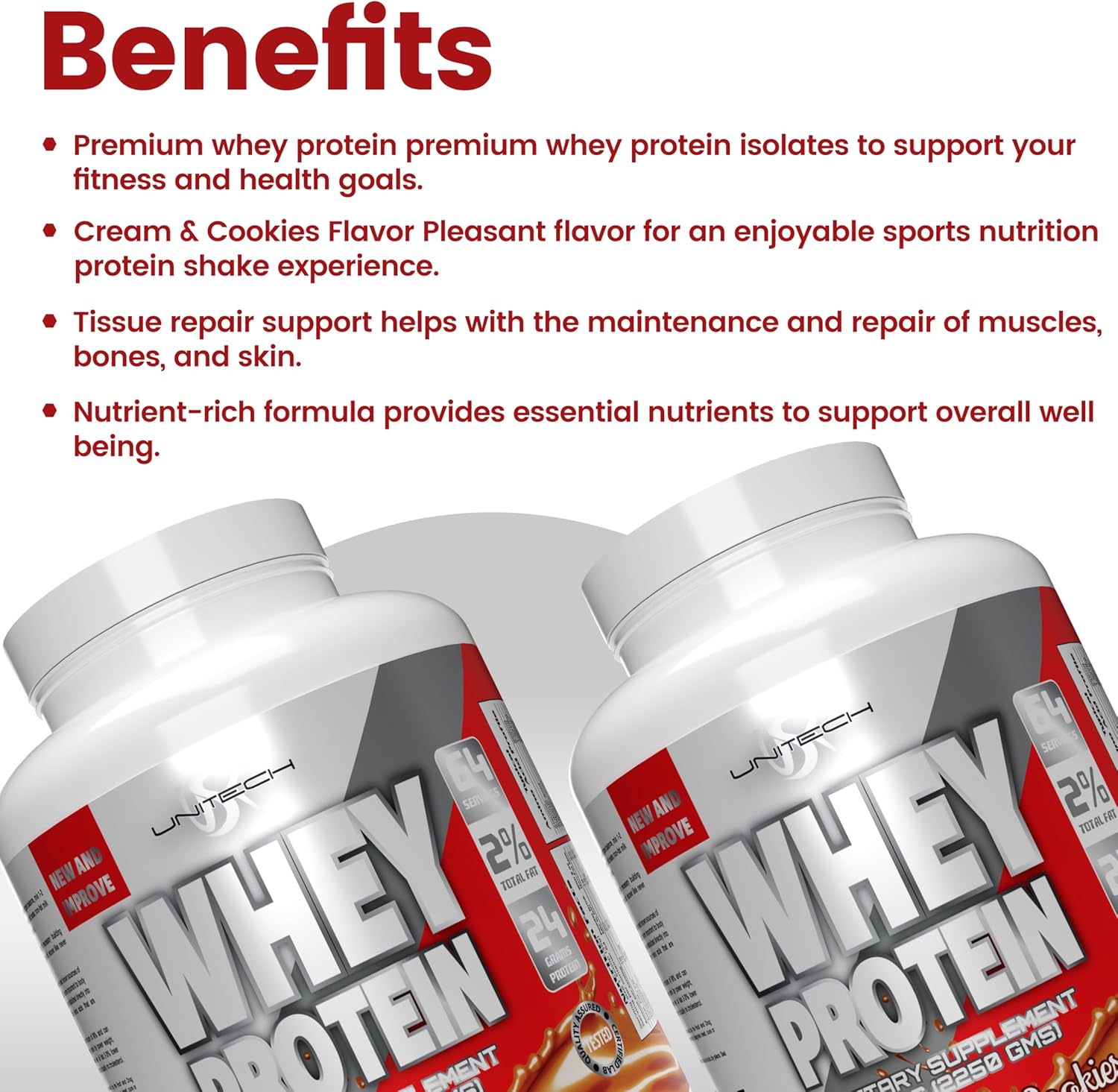 USK UNITECH Whey Cookies Protein Powder 80oz for Muscle Repair & Metabolism | Essential Amino Acids, Enzymes, Minerals | Cookies Flavor Sports Supplement