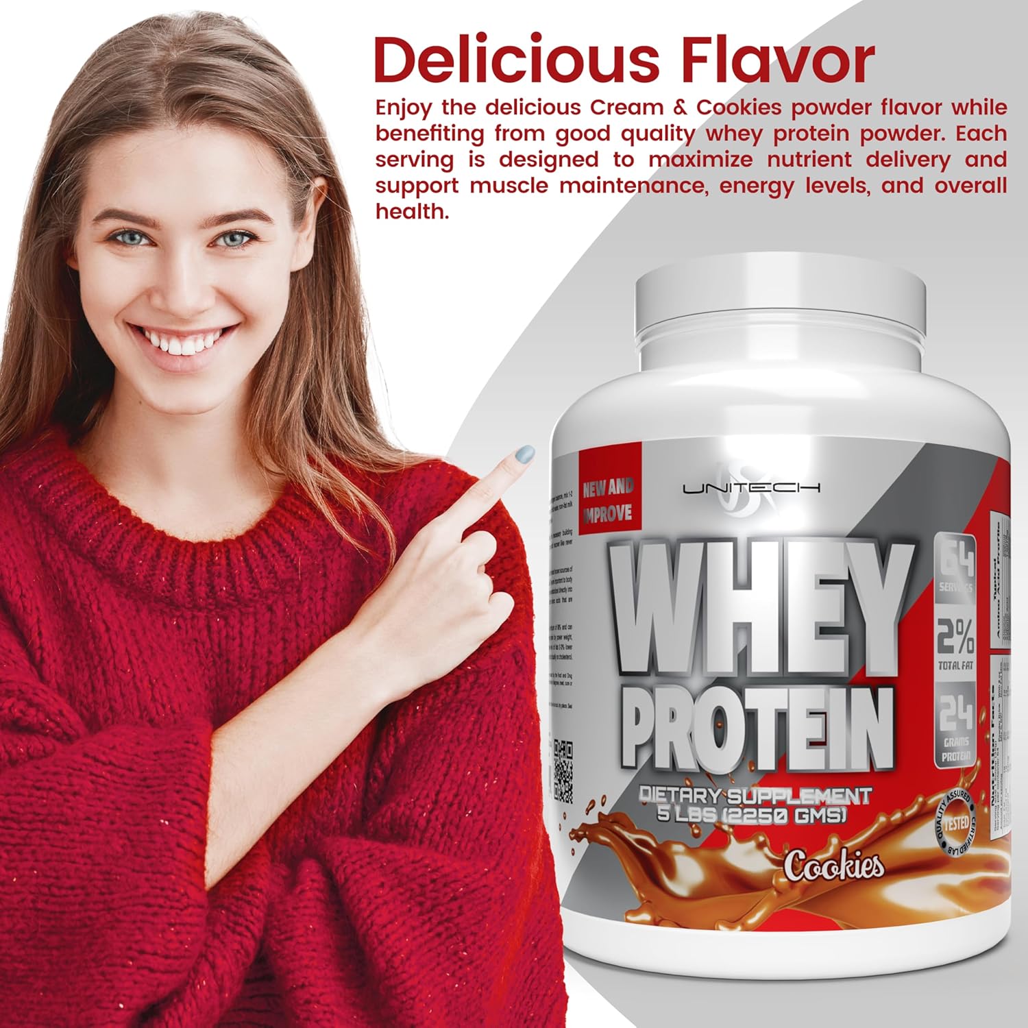 USK UNITECH Whey Cookies Protein Powder 80oz for Muscle Repair & Metabolism | Essential Amino Acids, Enzymes, Minerals | Cookies Flavor Sports Supplement