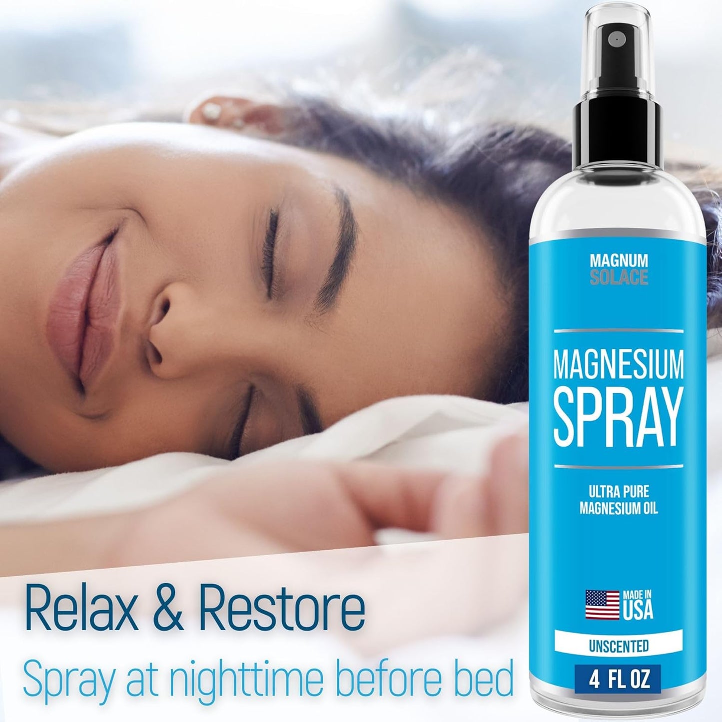 USP Grade Pure Magnesium Oil Spray by Magnum Solace - 4 oz - Made in USA Since 2008