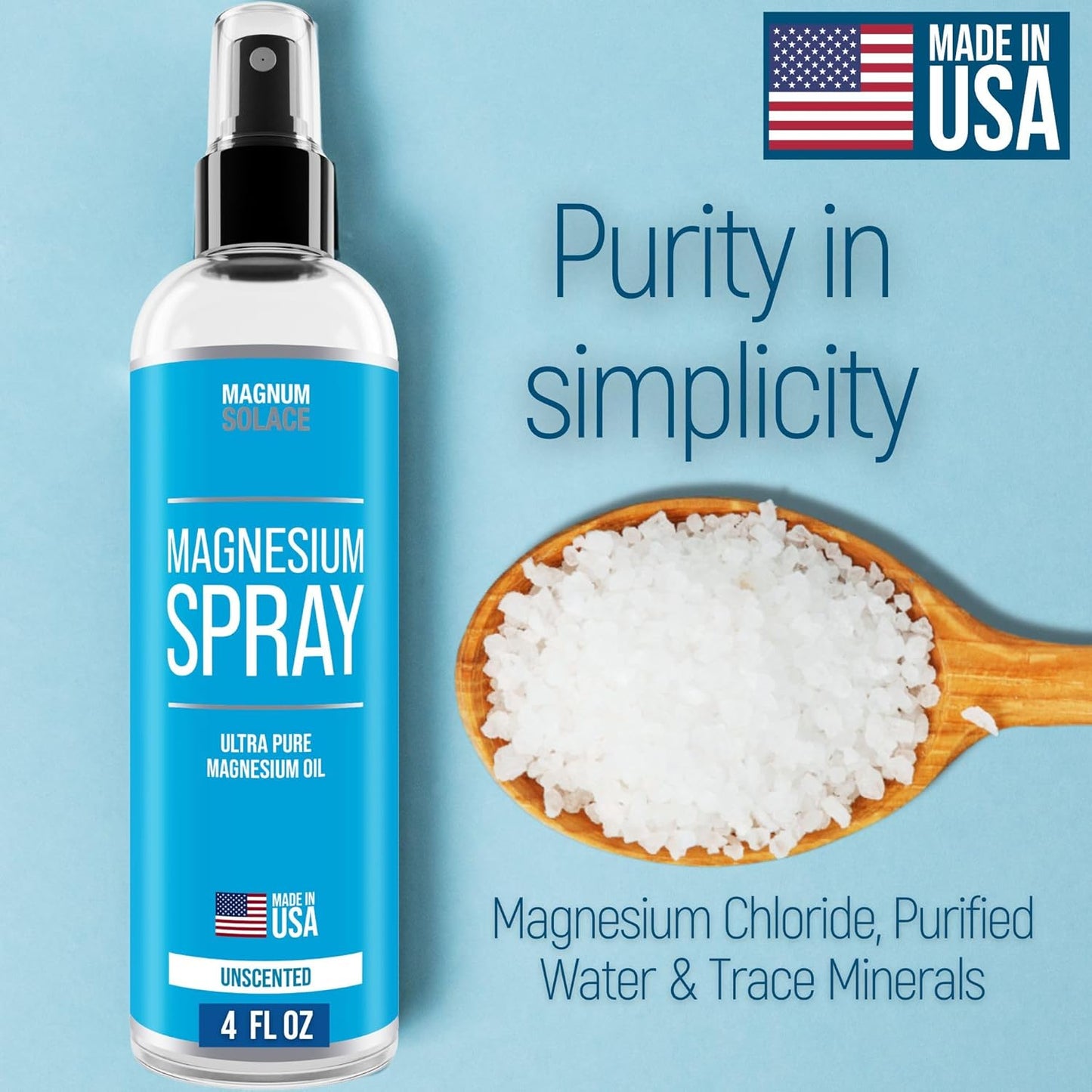 USP Grade Pure Magnesium Oil Spray by Magnum Solace - 4 oz - Made in USA Since 2008