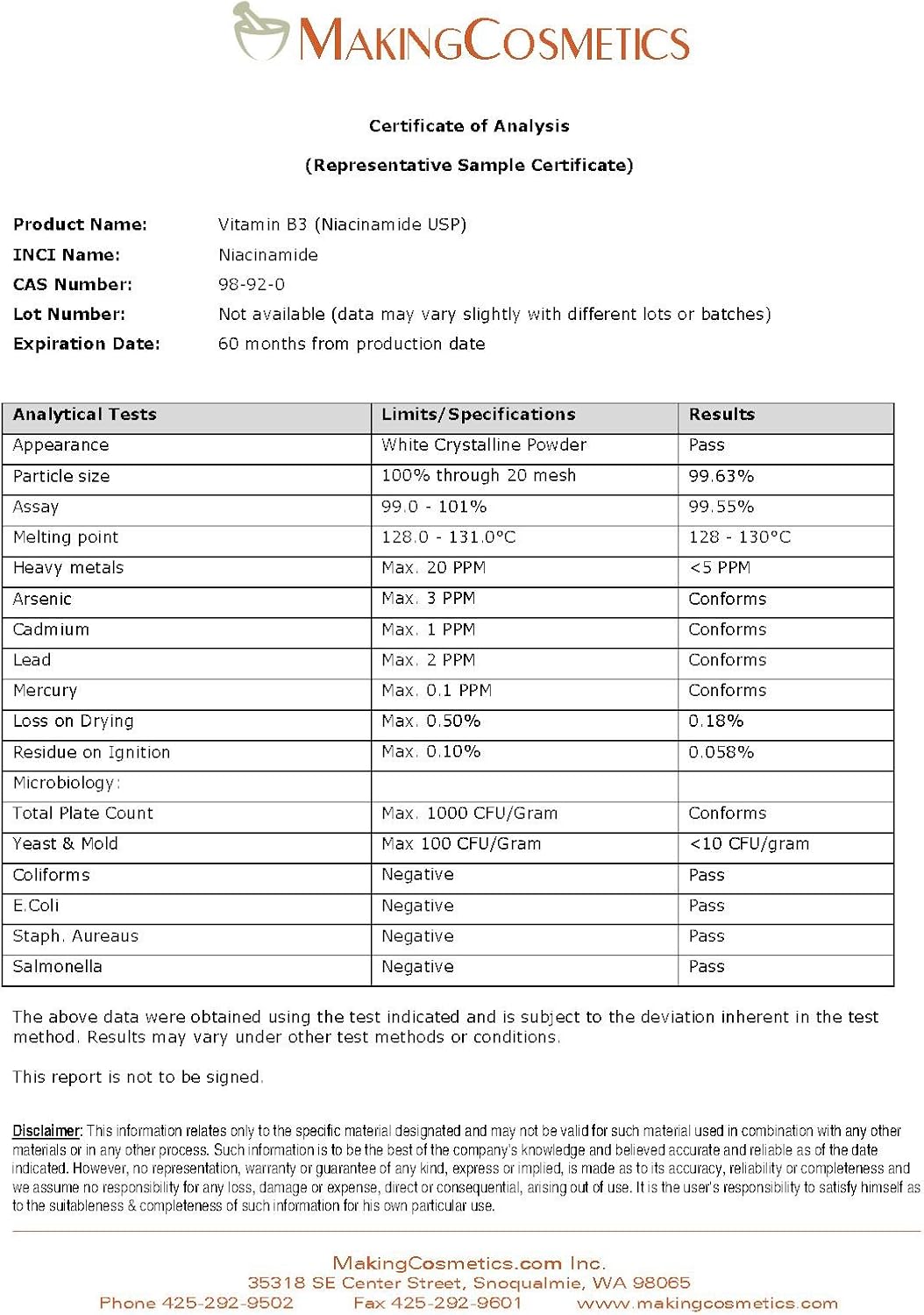 USP Grade Vitamin B3 Powder for Cosmetics - 1.0oz / 30g Cosmetic Ingredient