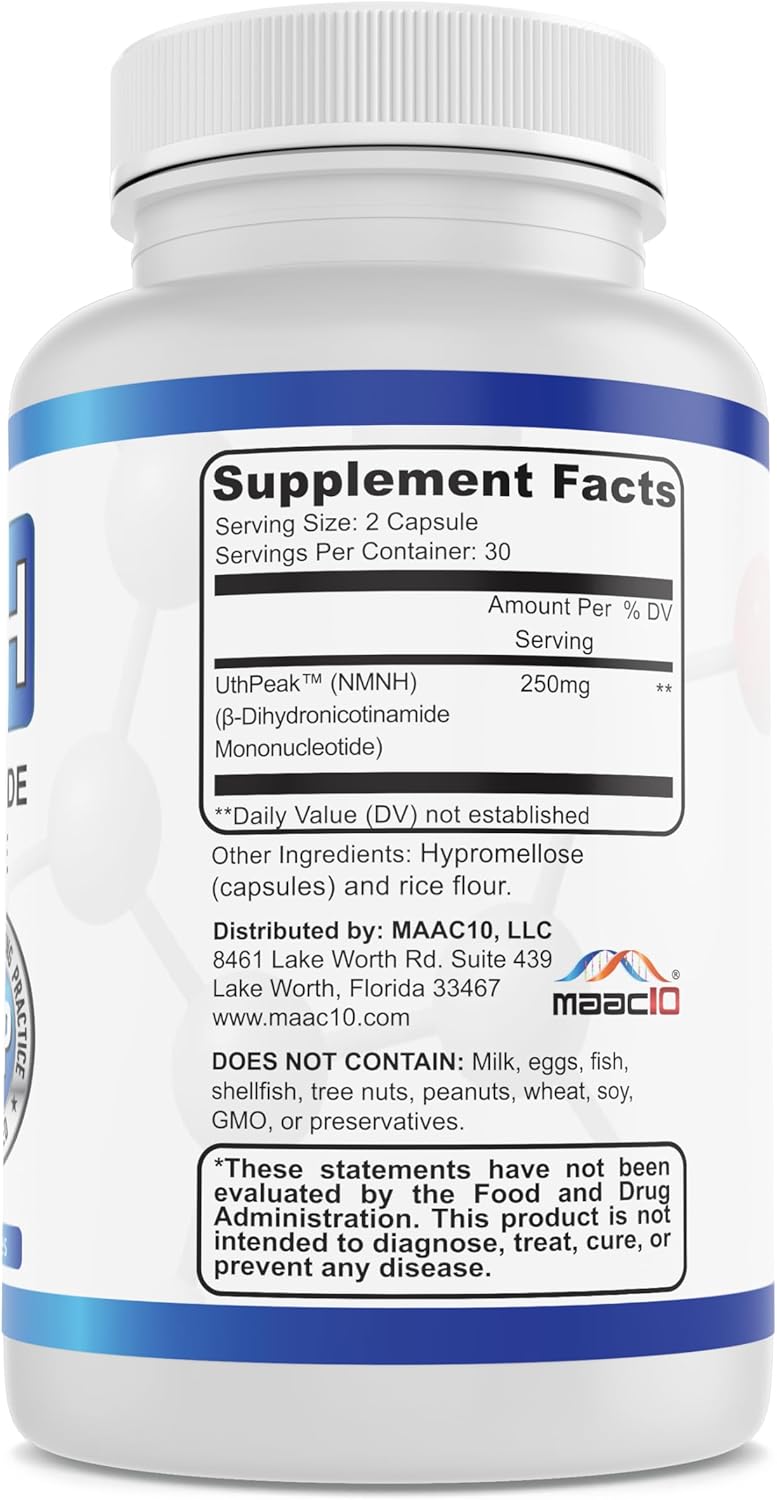 Uthpeak™ NMNH Supplement 250mg | Dihydronicotinamide Mononucleotide Alternative | Enhanced Stability | 30-Day Supply