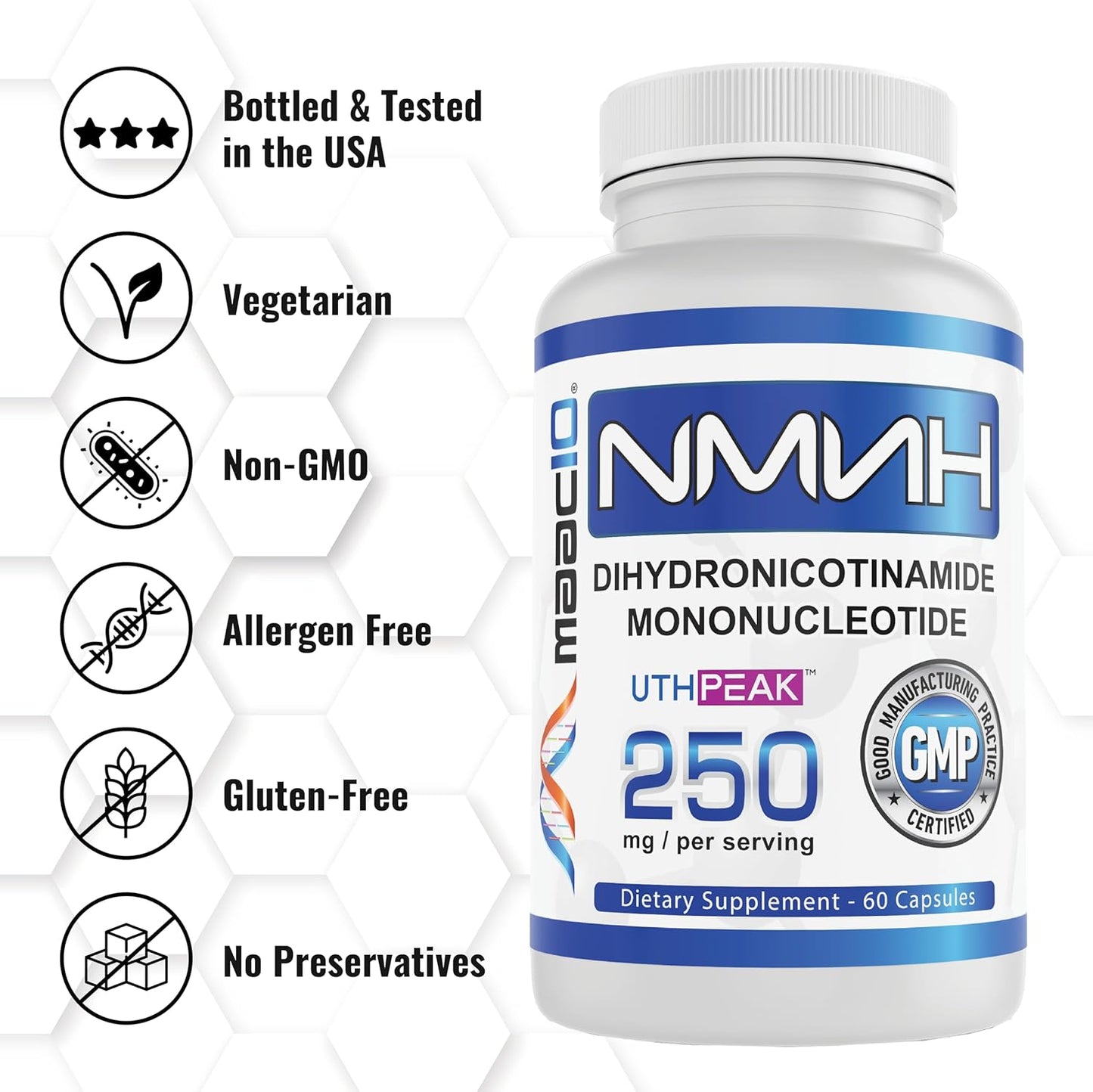 Uthpeak™ NMNH Supplement 250mg | Dihydronicotinamide Mononucleotide Alternative | Enhanced Stability | 30-Day Supply