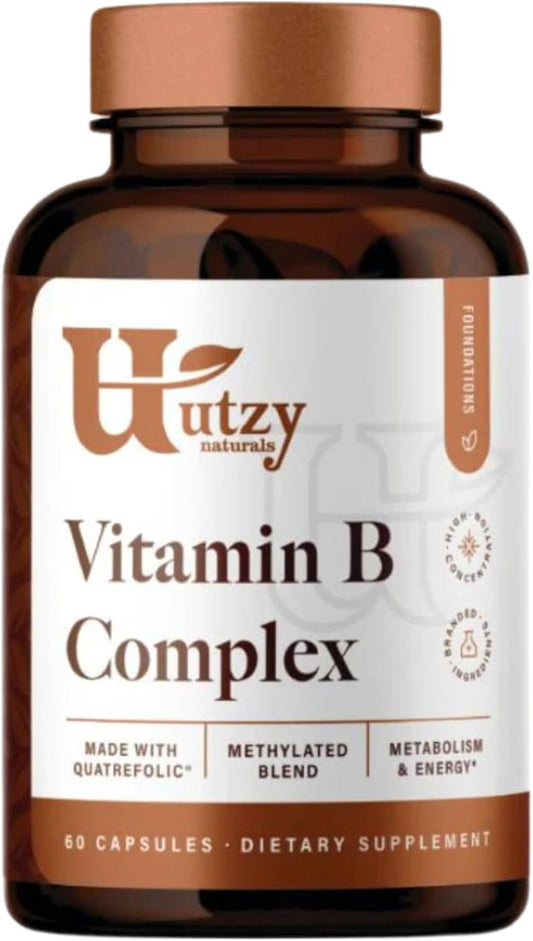Utzy Naturals B Complex Supplement with Choline, Inositol, 60 Capsules - All 8 Essential B Vitamins