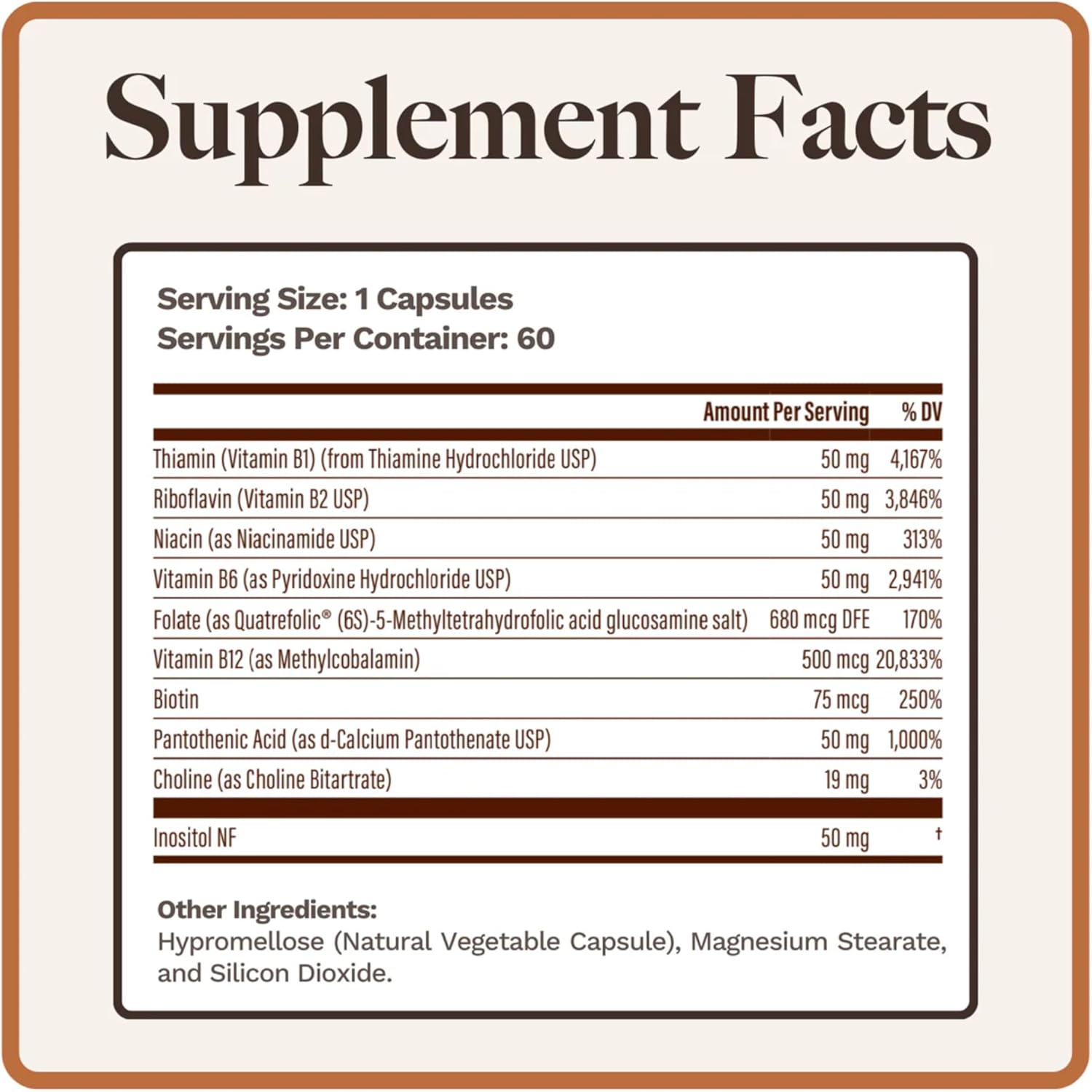Utzy Naturals B Complex Supplement with Choline, Inositol, 60 Capsules - All 8 Essential B Vitamins