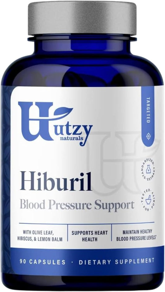 Utzy Naturals Hiburil | Support Healthy Blood Pressure | Olive Leaf, Hibiscus, Lemon Balm Extracts | 30 Servings