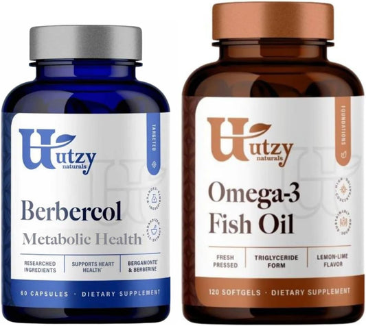 Utzy Naturals Lipid Support Bundle with Berbecol 500 mg & Omega 3 Fish Oil - Promote Heart Health and Cholesterol Levels
