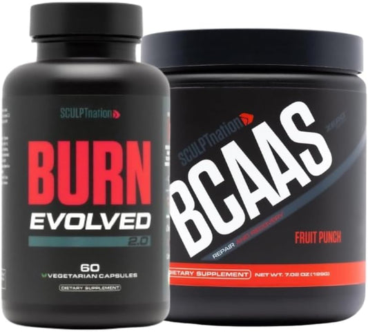 V Shred Sculpt Nation Burn Evolved 2.0 & BCAA Powder Fruit Punch Combo Pack