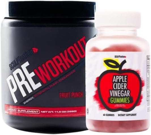 V Shred Sculpt Nation Pre Workout & Apple Cider Vinegar Gummies - Fruit Punch Bundle
