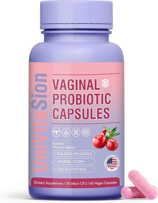 Vaginal Probiotic Capsules for Women - pH Balance, Prebiotic Complex, Cranberry Extract - 30 Billion CFU, 60 Count