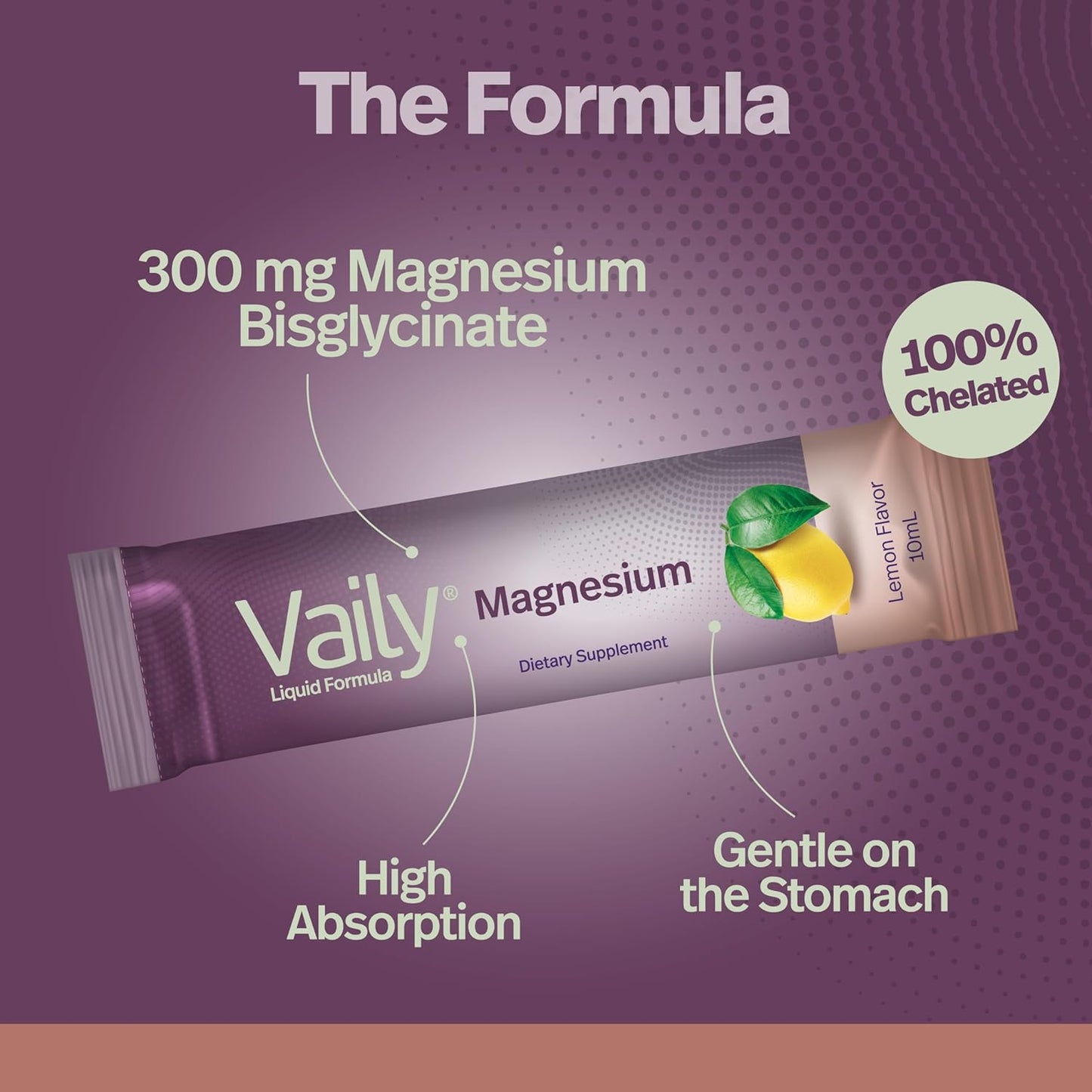 Vaily® Liquid Magnesium Bisglycinate Supplement 300mg - Lemon Flavor, 30PK - Enhanced Absorption for Heart & Bone Health, Sleep Support