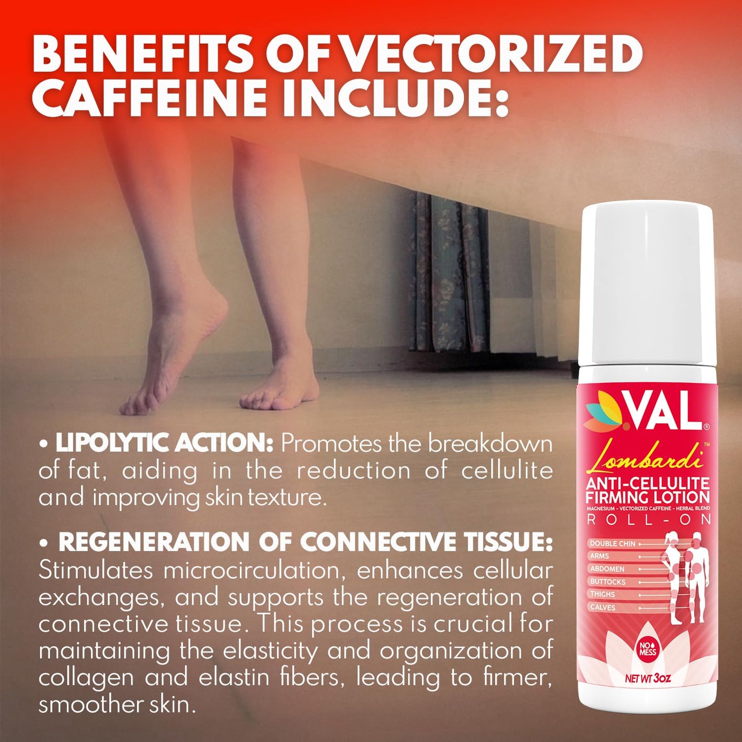 VAL Lombardi Cellulite Firming Roll-On with Magnesium for Smooth Skin