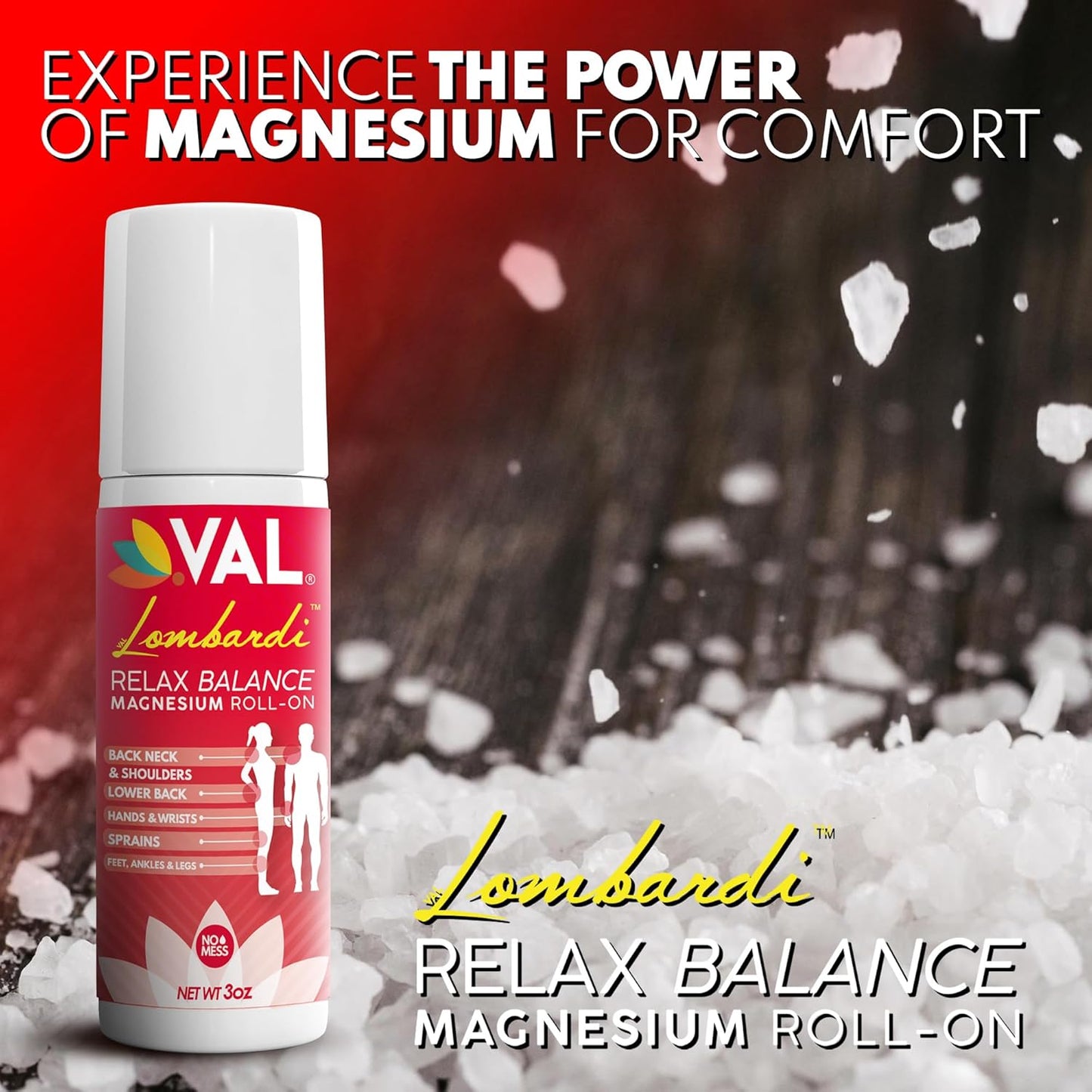 VAL Lombardi Magnesium Roll-On with Arnica & Herbal Blend for Joint & Muscle Therapy - 3oz