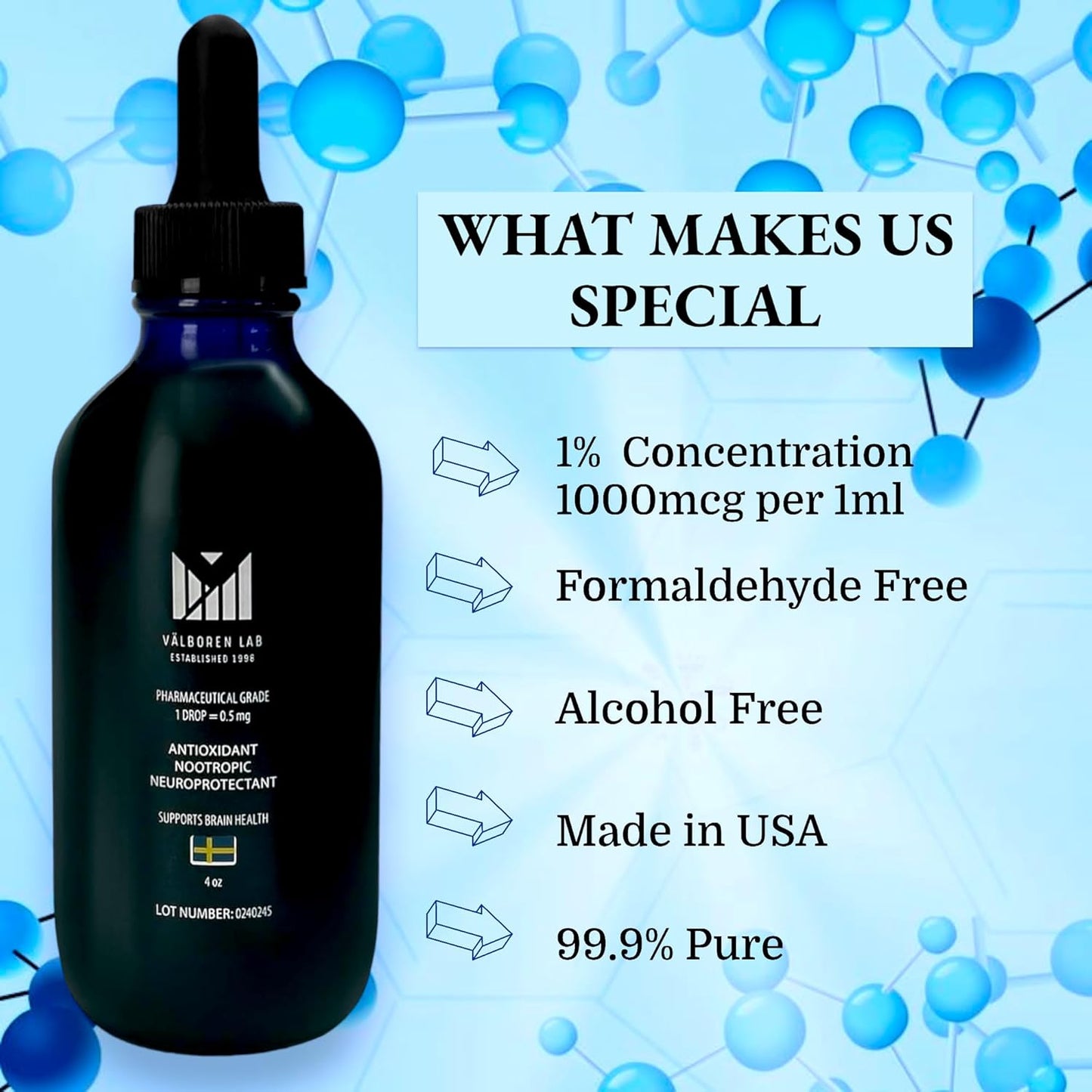 Valboren Labs Methylene Blue Bundle: Pharmaceutical Grade 1% USP - Includes 2 oz & 4 oz Bottles, Third-Party Tested, Made in USA - Brain Health Supplement, Free of Formaldehyde & Alcohol