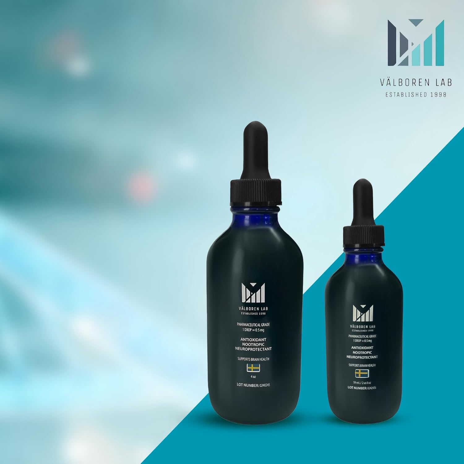 Valboren Labs Methylene Blue Bundle: Pharmaceutical Grade 1% USP - Includes 2 oz & 4 oz Bottles, Third-Party Tested, Made in USA - Brain Health Supplement, Free of Formaldehyde & Alcohol