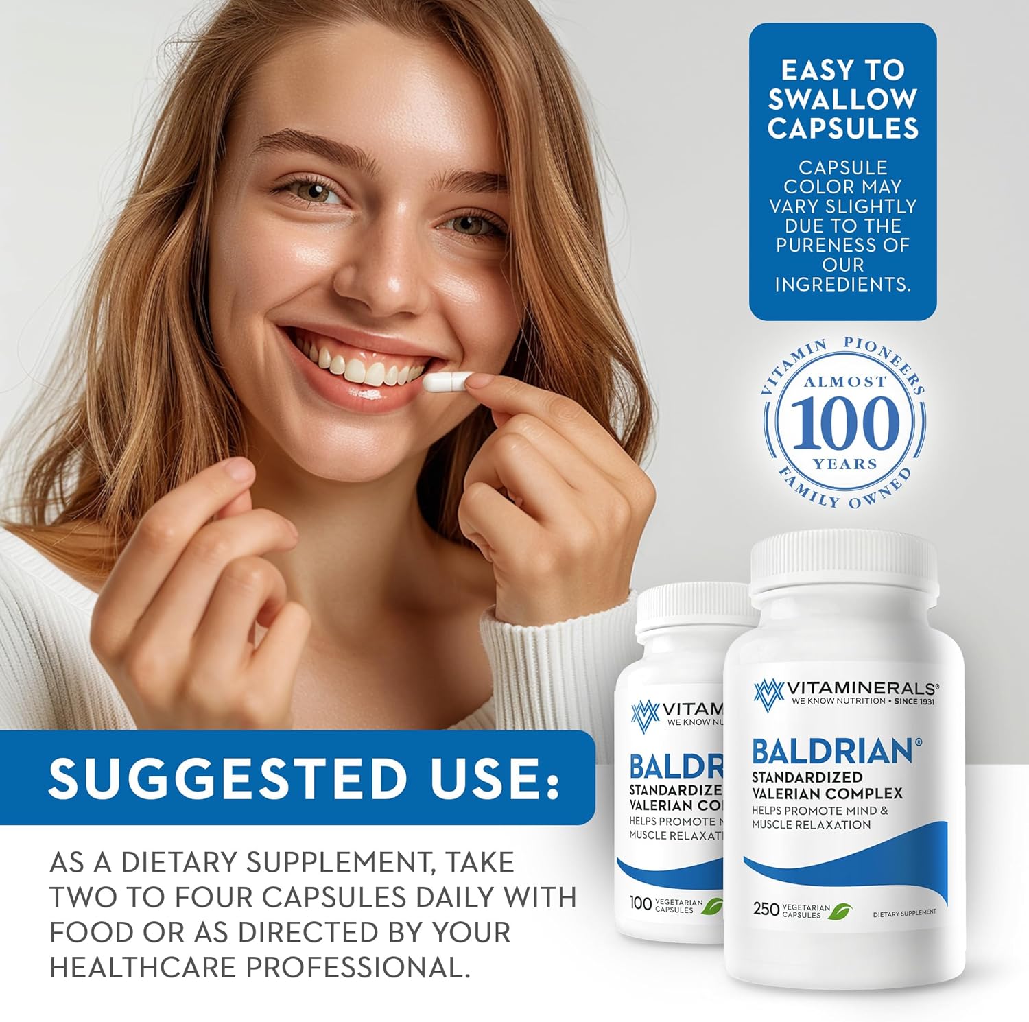 Valerian Root Supplement for Natural Relaxation Support - Vitaminerals 33 Baldrian® Original (250 Capsules)