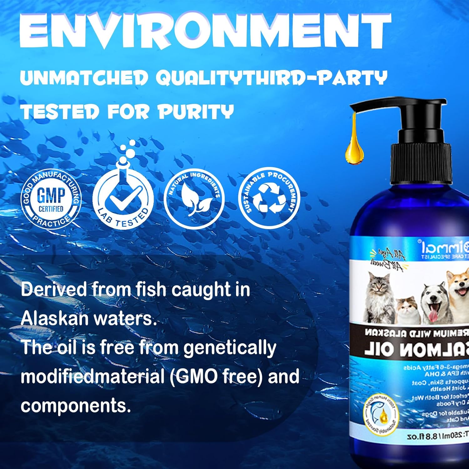 Valleylux Wild Alaskan Salmon Oil for Dogs & Cats, 250ml - Omega 3 Fish Oil for Skin, Coat, Joints, Heart & Immune Health, All Ages & Breeds