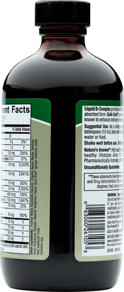 Value Pack of 5 Nature's Answer Liquid Vitamin B-Complex, 8 Ounces - Natural Energy Boost & Immune Support