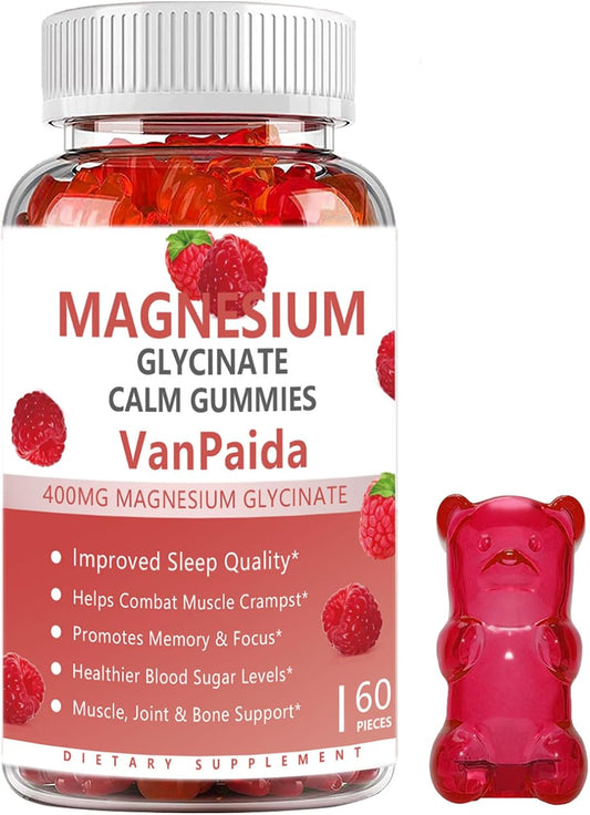 Van Paida Magnesium Glycinate Gummies - Muscle Relaxation, Pain & Cramps Relief, Bone & Energy Support, Mood Calming - High Absorption Vitamin B6, Magnesium & Potassium Supplement