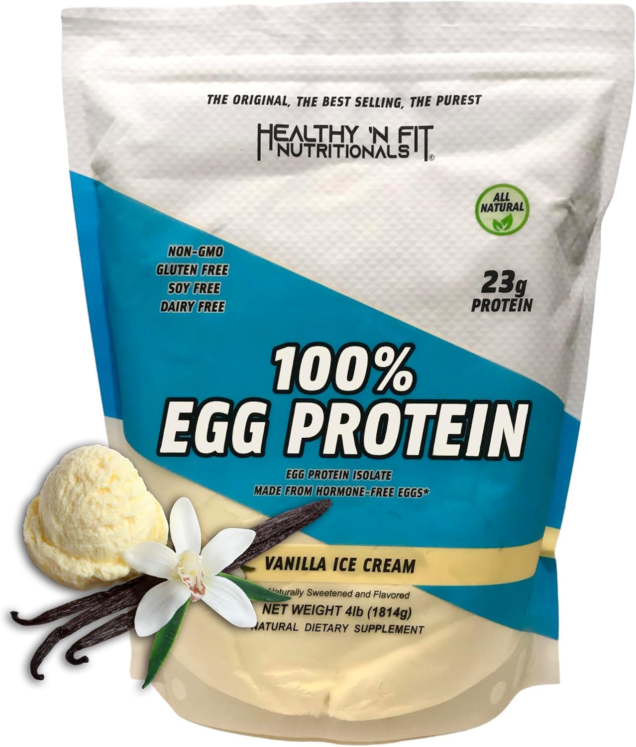 Vanilla 100% Egg White Protein Powder - 4lb, Natural Peptides, Keto and Paleo Friendly, Naturally Sweetened