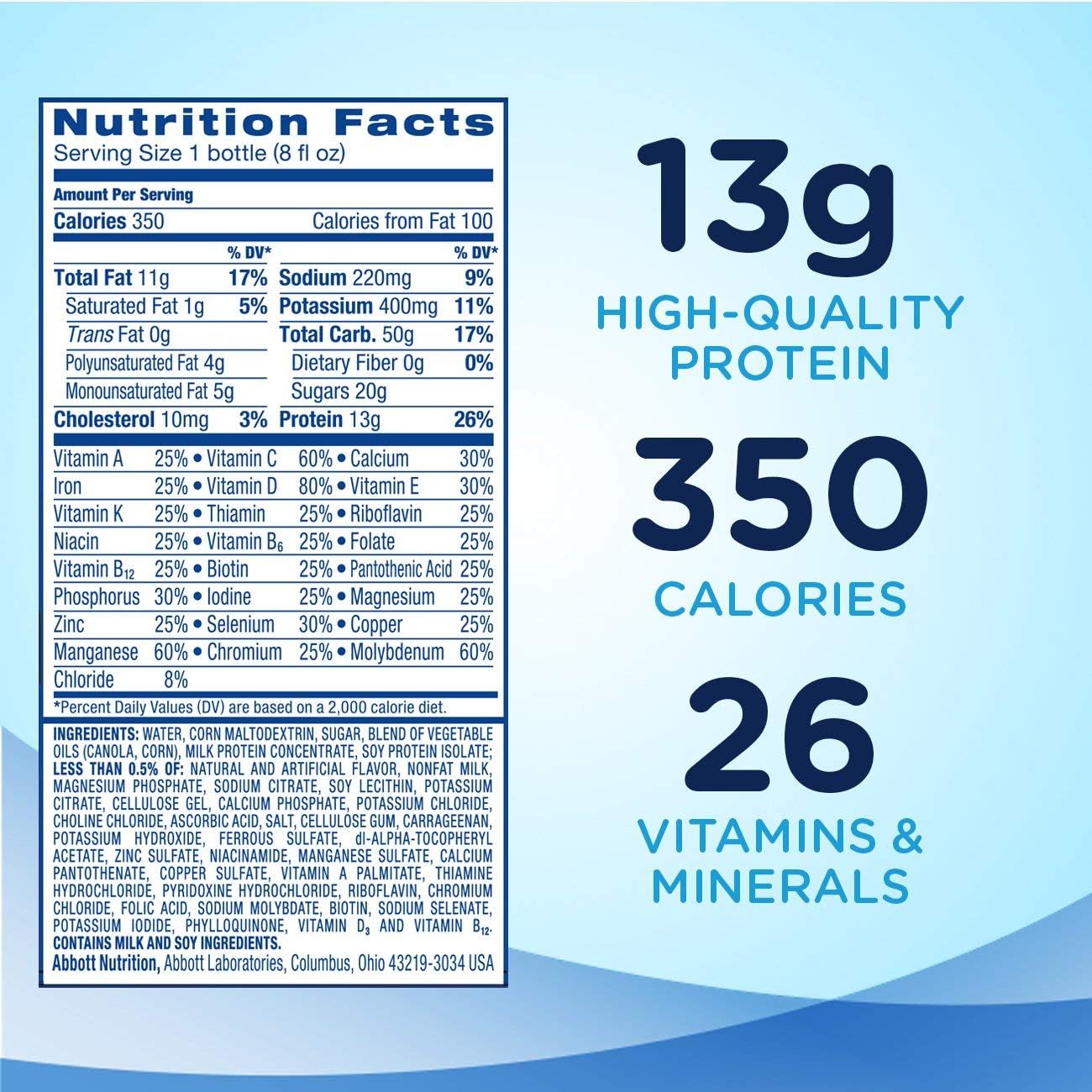 Vanilla Abbott Ensure Plus Nutrition Shake - 16g Protein, Meal Replacement, 8 fl oz x 6 Count