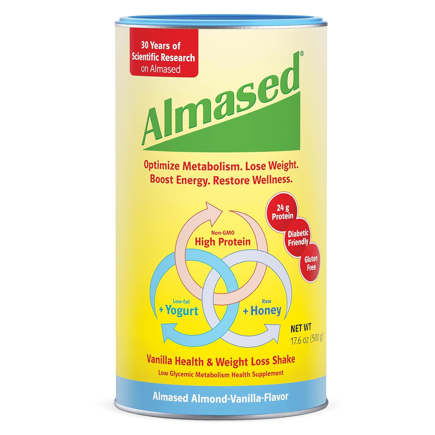 Vanilla Almased Meal Replacement Shake - High Protein Low-Glycemic Powder for Weight Management - 17.6 oz - 1 Pack