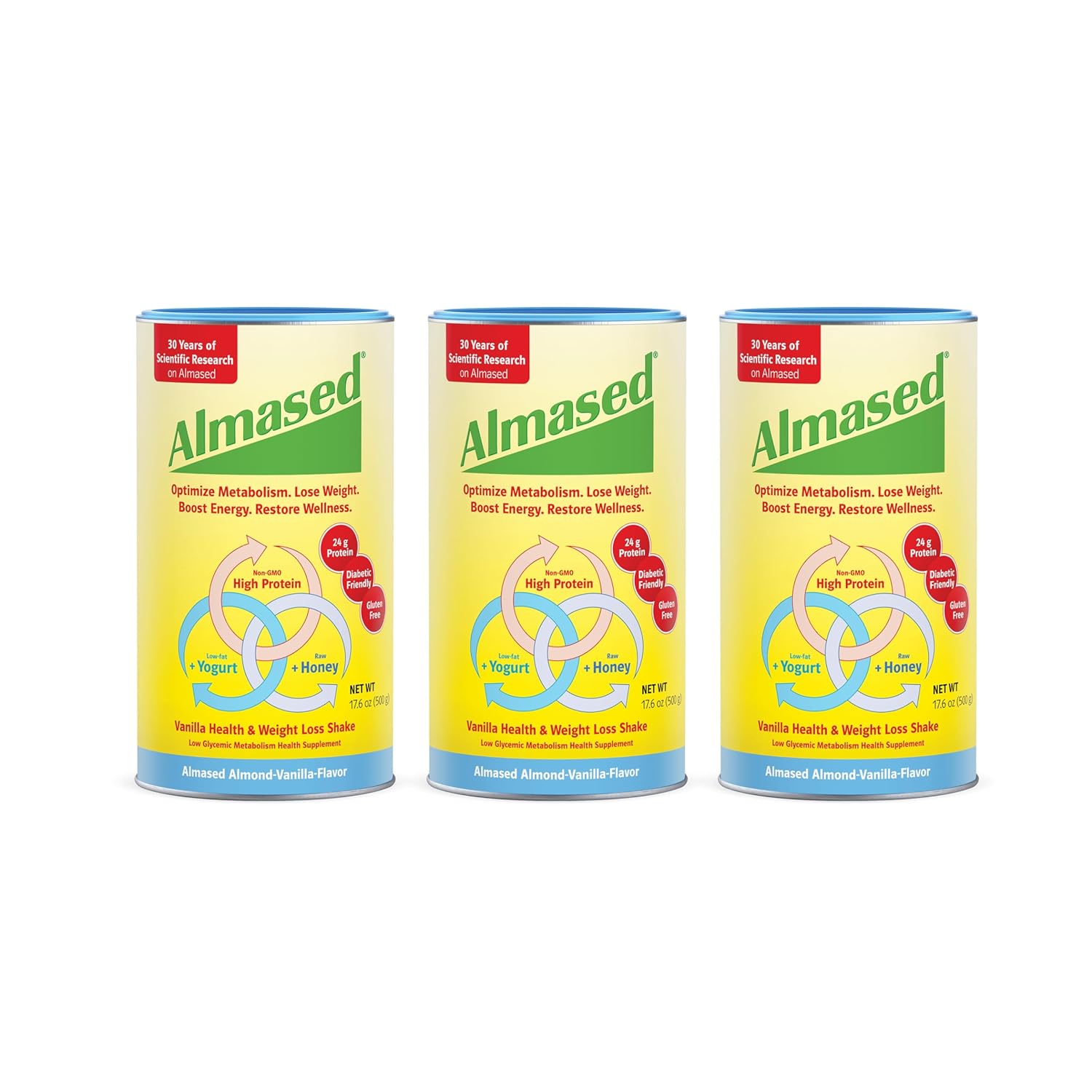 Vanilla Almased Meal Replacement Shake - Low-Glycemic Plant-Based Protein Powder - Weight Management Support - 17.6 oz - 3 Pack